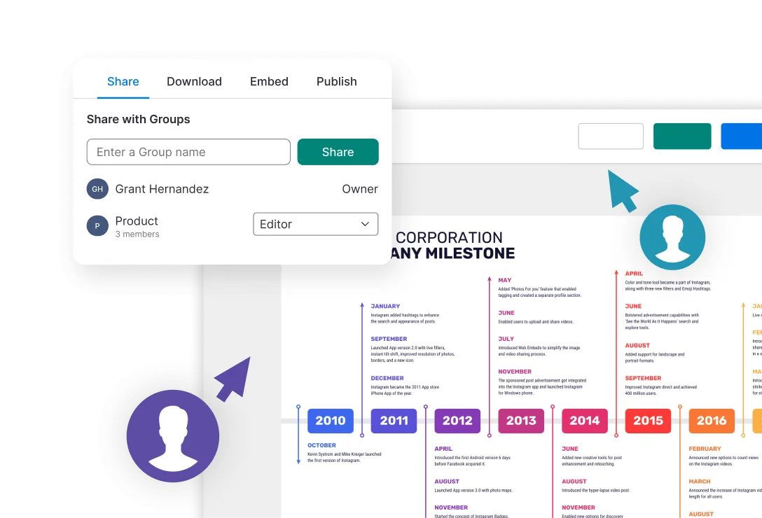 Um design aberto no editor da Venngage com a opção de compartilhamento.