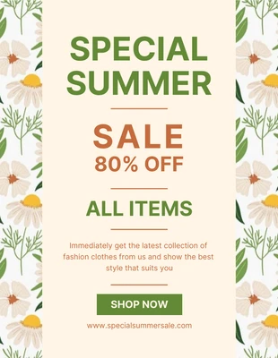 Free  Template: Póster Venda especial de verão com padrão floral amarelo branco e claro