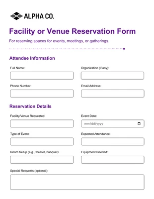 Free interactive Template: Formulário de reserva de instalações minimalistas, limpas e simples