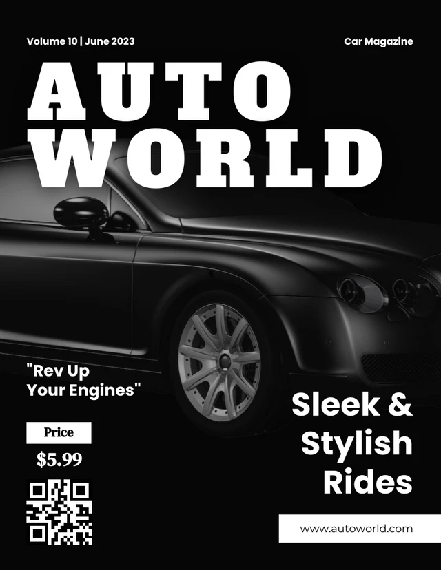 Revista de carros minimalistas em preto e branco Template Modelo de revista de carro minimalista em preto e branco
